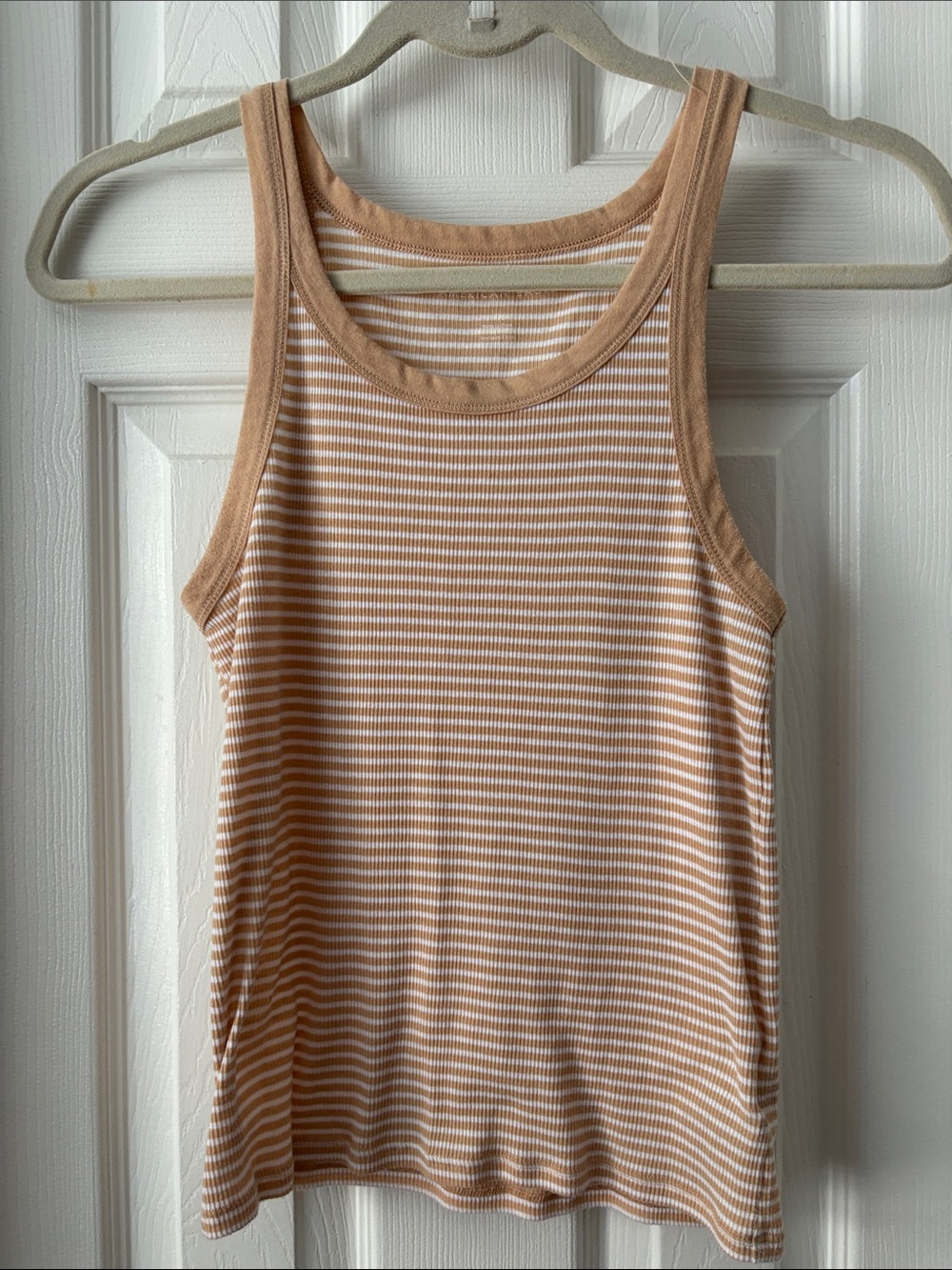 American Eagle AE Striped Tank Top in brown tan and White SMALL